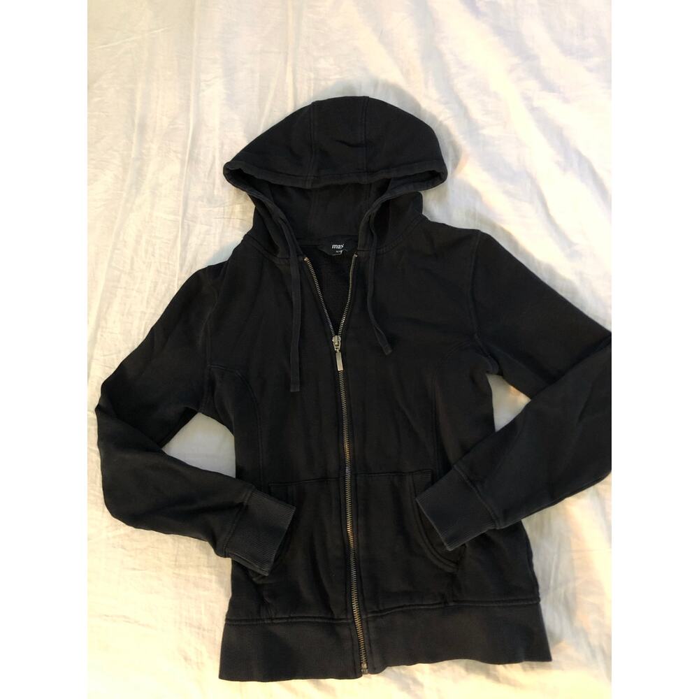Max black hooded zip up sweater size Small